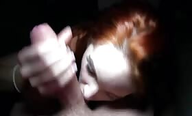 This redhead slut rides and sucks her cousin's cock in the toilet 