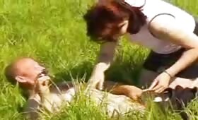 Outdoor blowjob porn film in the field